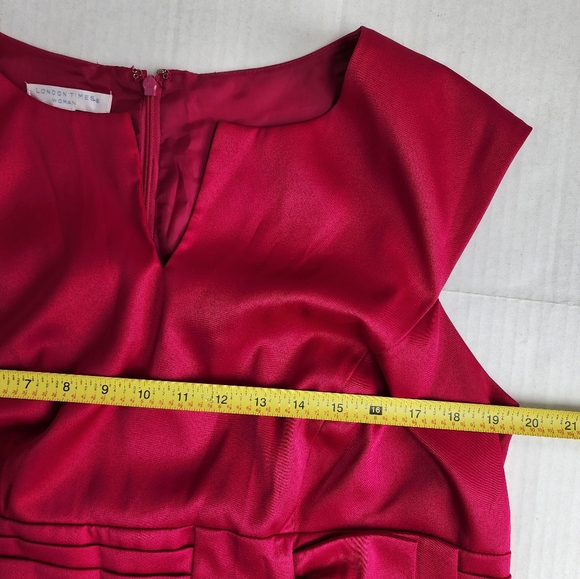 London Times Fushia Pink Midi Bow Tie Waist Dress - Picture 10 of 12